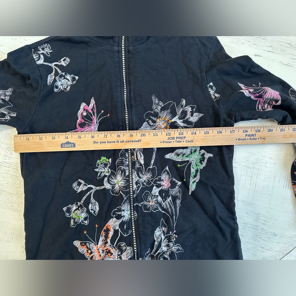 Jess & Jane Floral Bedazzled Rhinestone Full Zip Butterfly & Flower Jacket - Picture 6 of 8